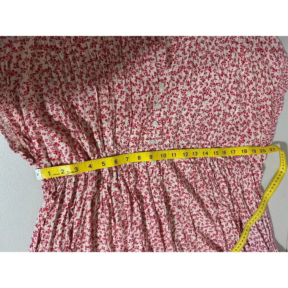 Free People Sz Small One Fine Day Red & White Floral Mini Dress Tunic Pockets